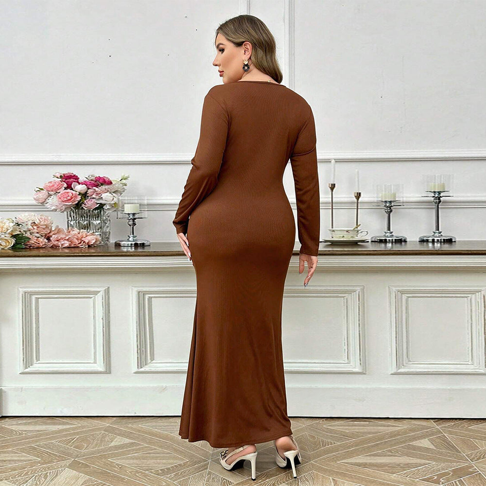 Curve Coffee Brown Tie Wrapped Ankle Length Dress