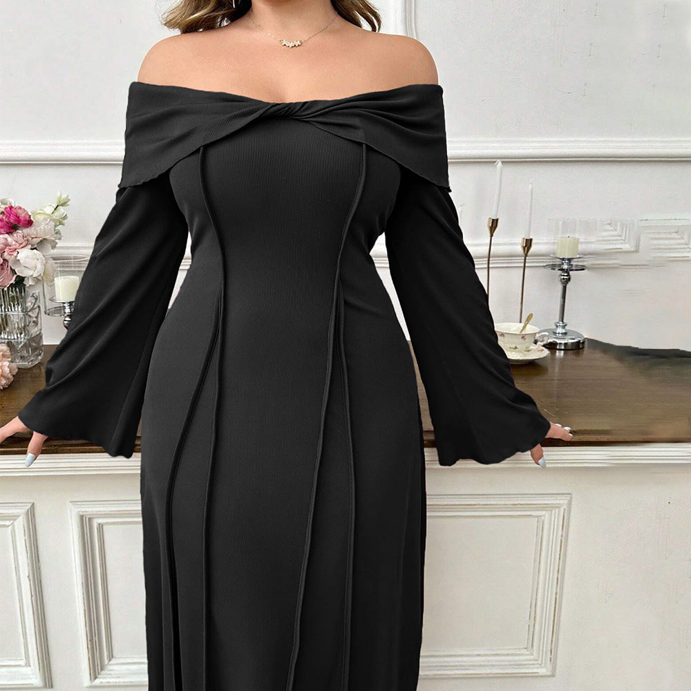 Curve Off Shoulder Boat Collar Midi Dress