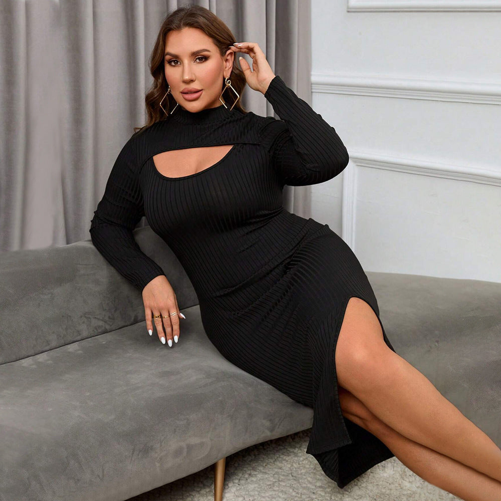 Curve Ribbed Cutout Maxi Dress