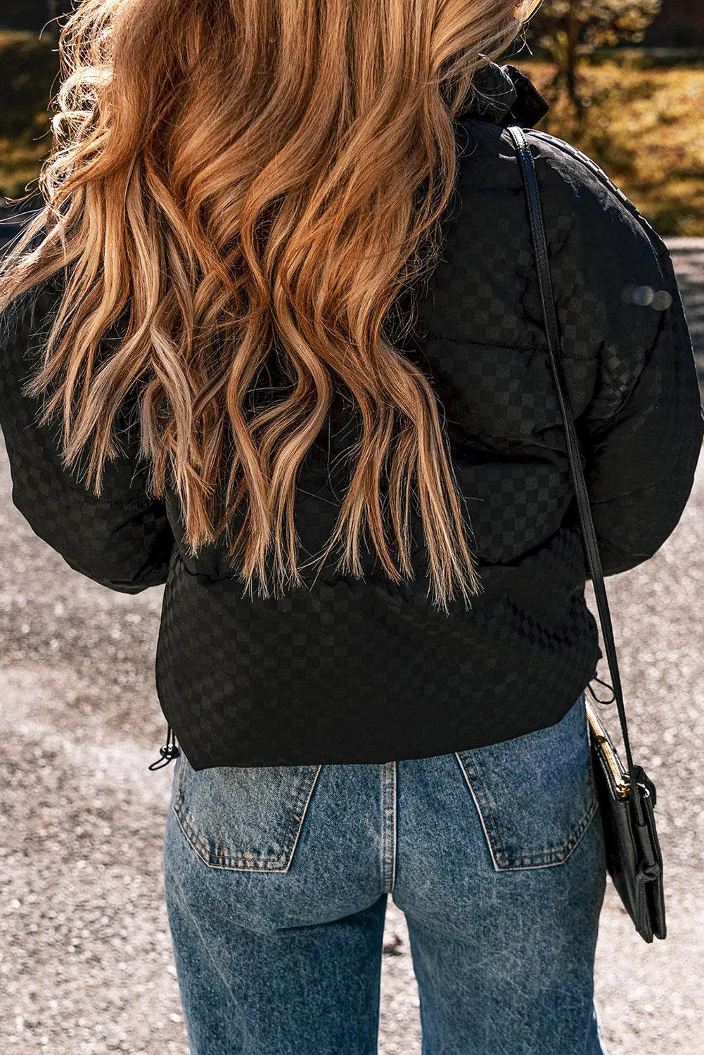 Checkered Turtleneck Zip Up Winter Coat