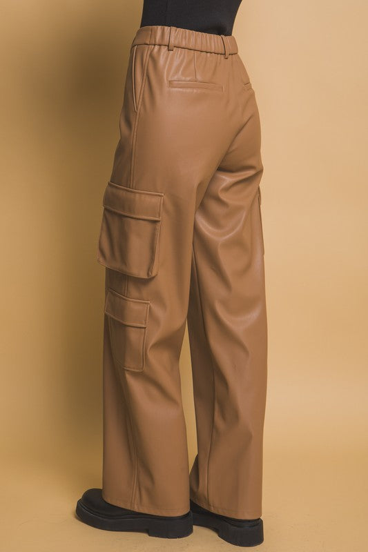 Faux Leather Cargo Pants