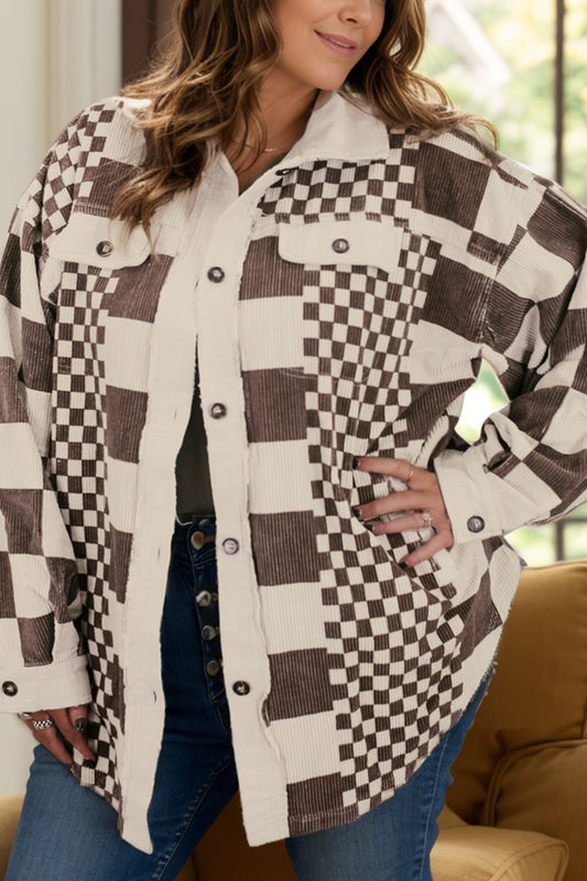 Curve Checkered Button Up Jacket
