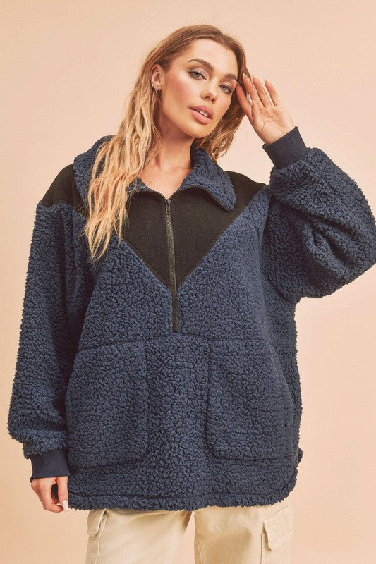 Two Tone Half Zip Fleece Sweatshirt