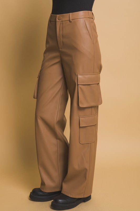 Faux Leather Cargo Pants