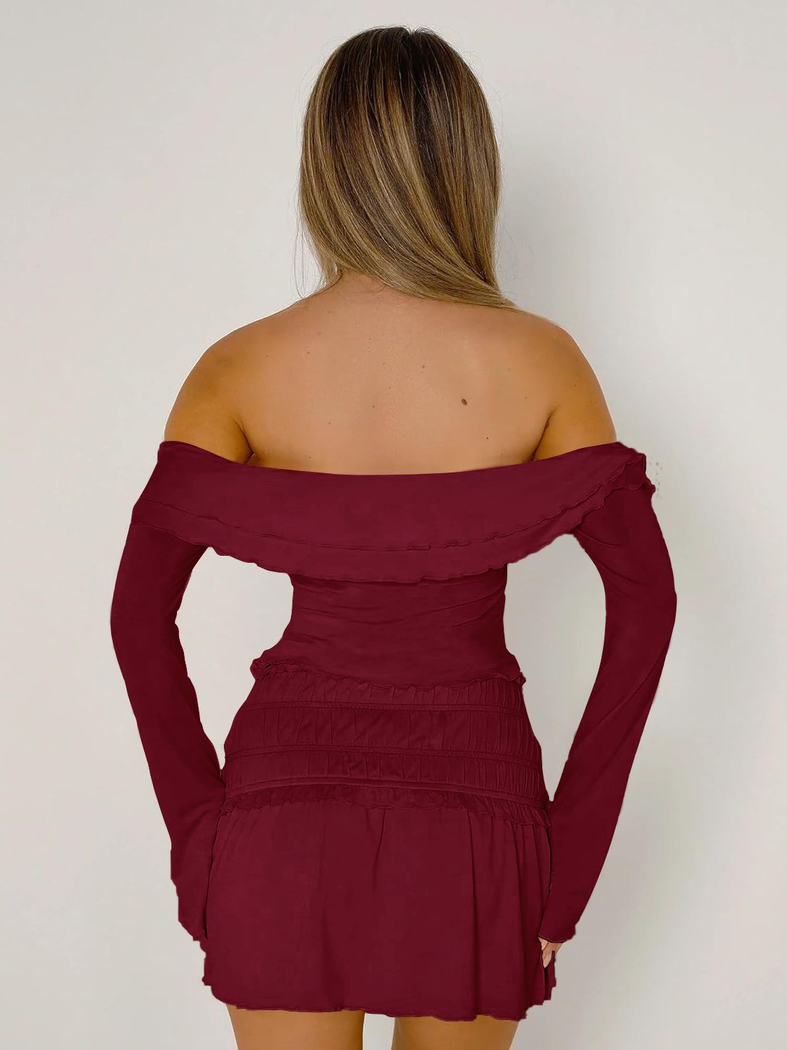 Twisted Ruffled Off-Shoulder Long Sleeve T-Shirt