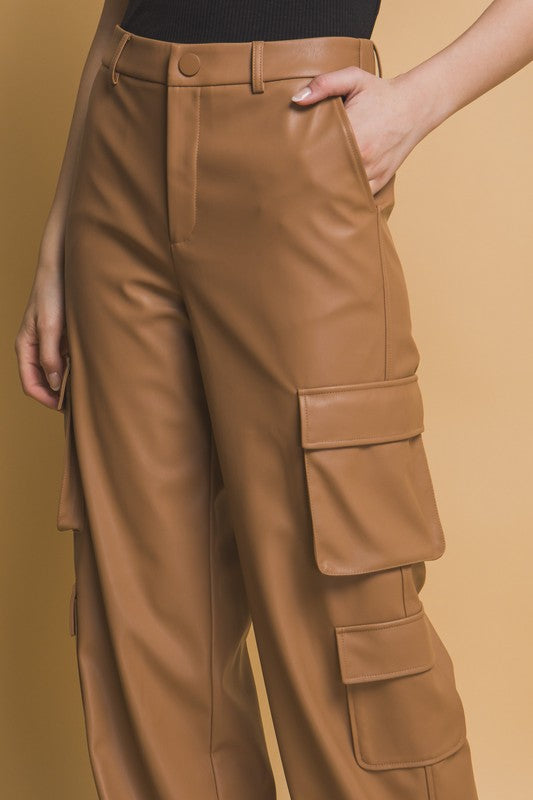 Faux Leather Cargo Pants