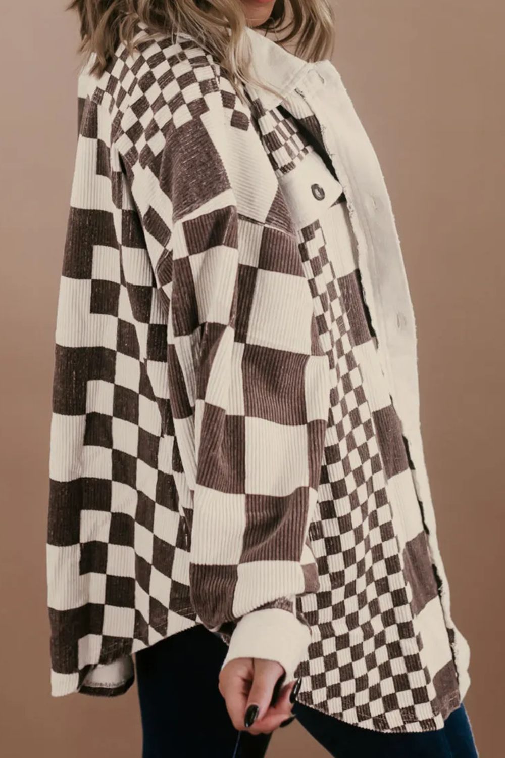 Curve Checkered Button Up Jacket