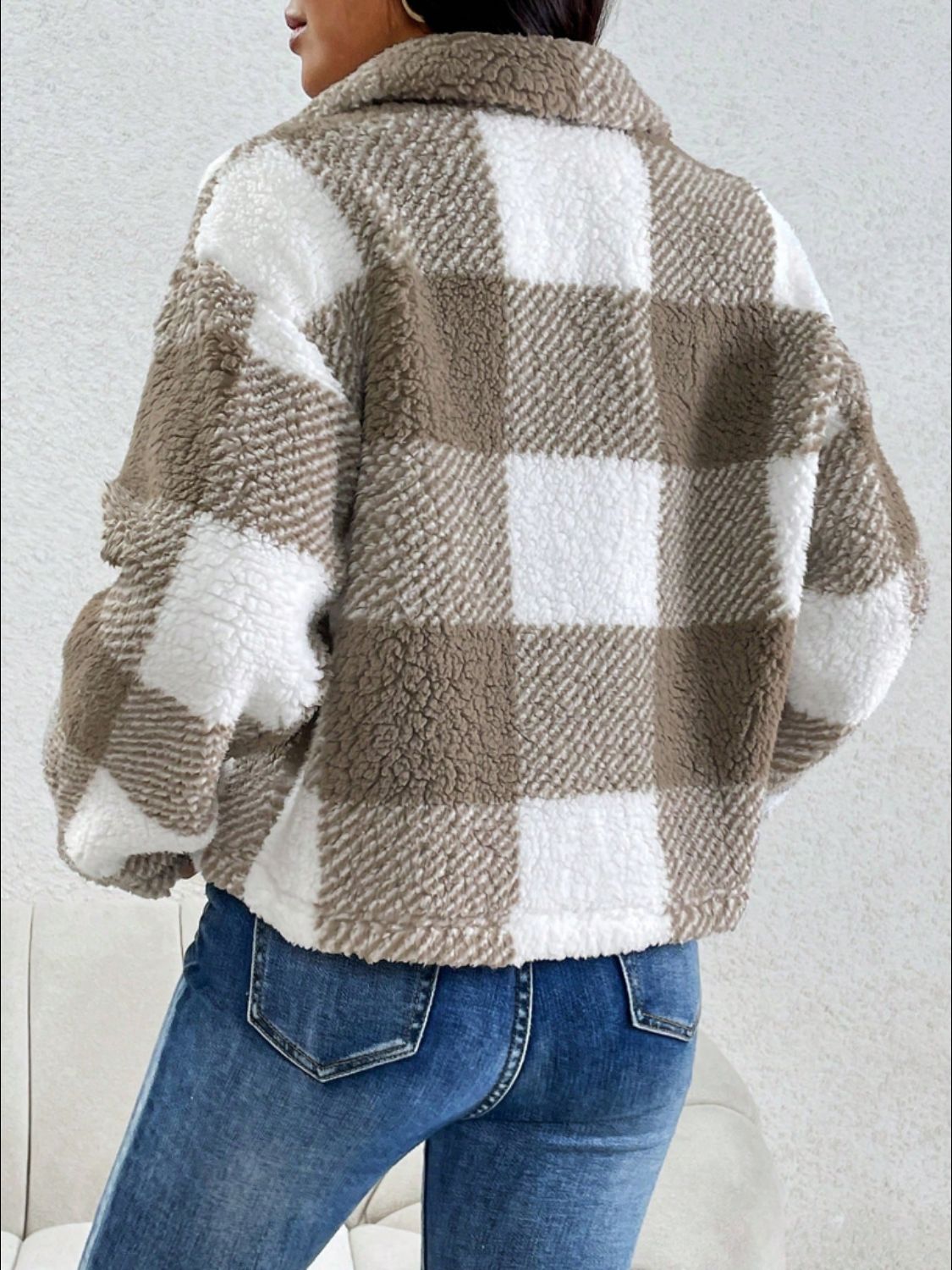 Decorative Pocket Flap Plaid Jacket