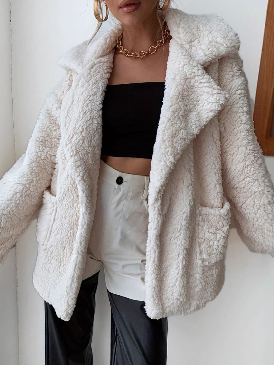 Fuzzy Open Front Coat