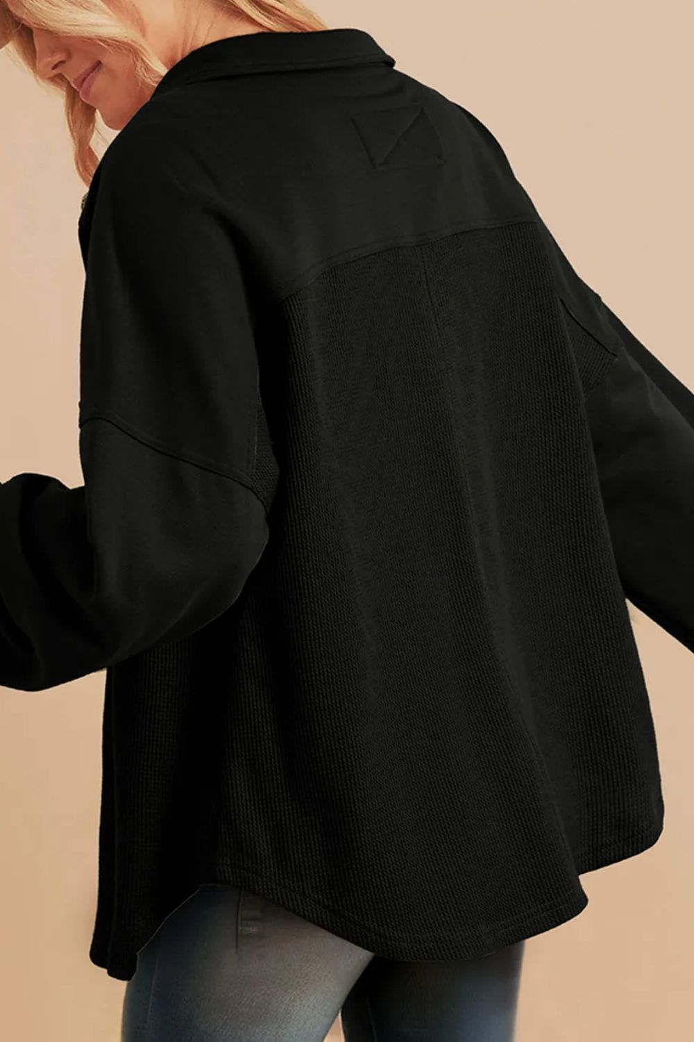 Waffle-Knit Collared Neck Shacket
