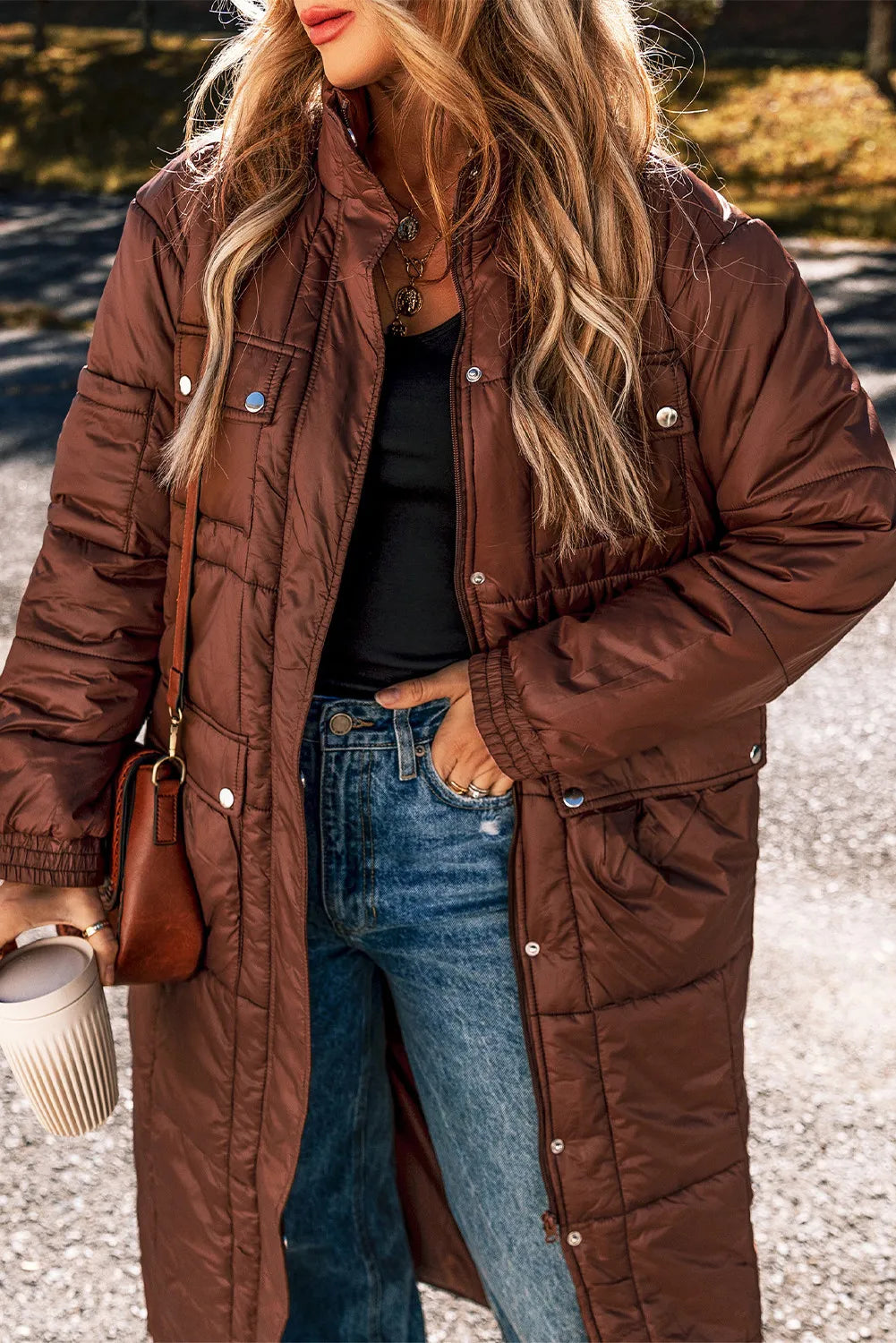 Pocketed Bubble Texture Winter Coat