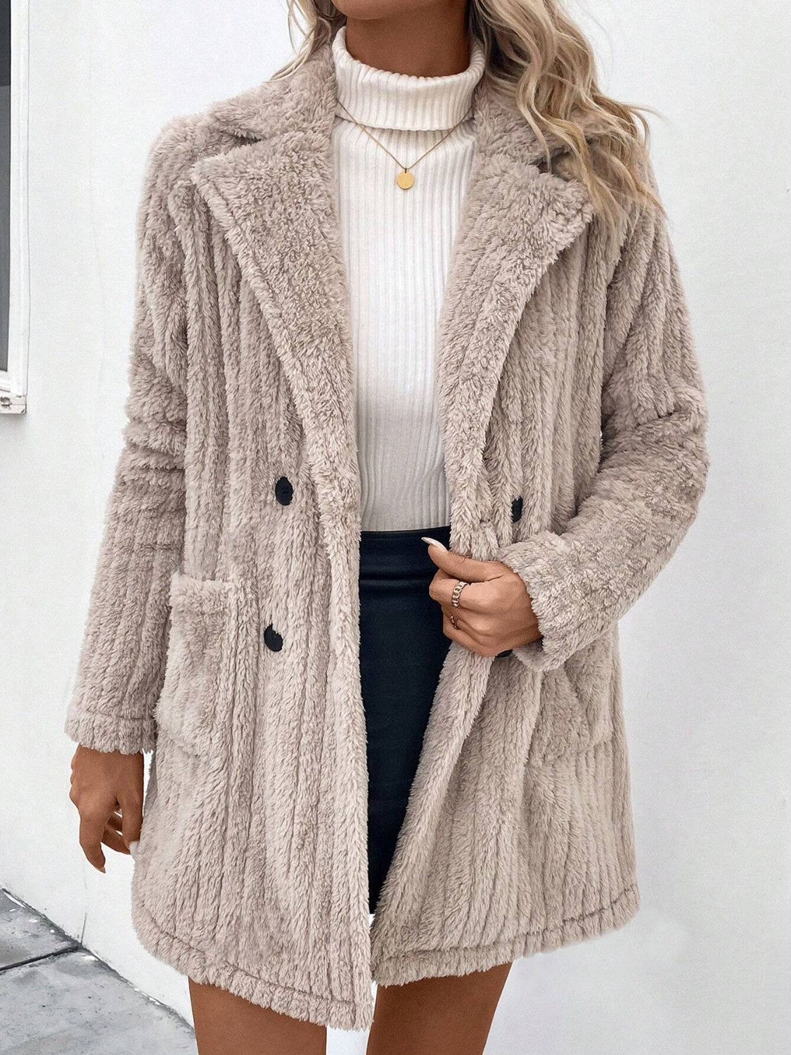 Fuzzy Button Up Coat with Pockets