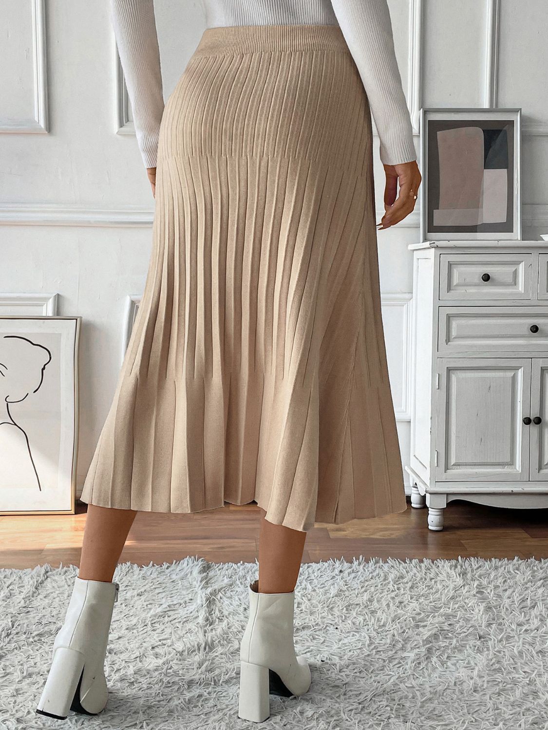 Pleated Midi Sweater Skirt