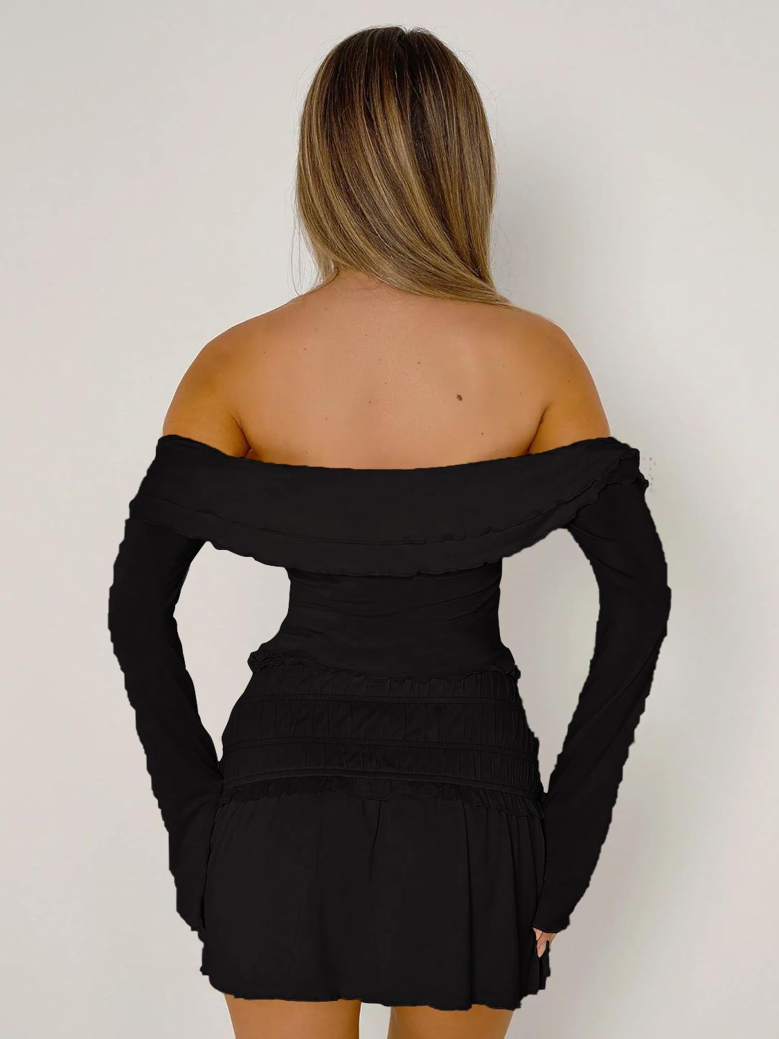 Twisted Ruffled Off-Shoulder Long Sleeve T-Shirt