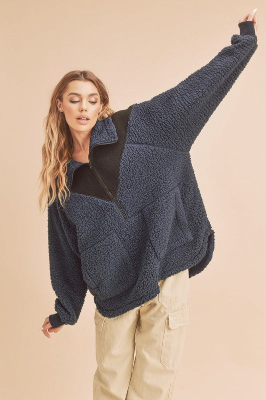 Two Tone Half Zip Fleece Sweatshirt