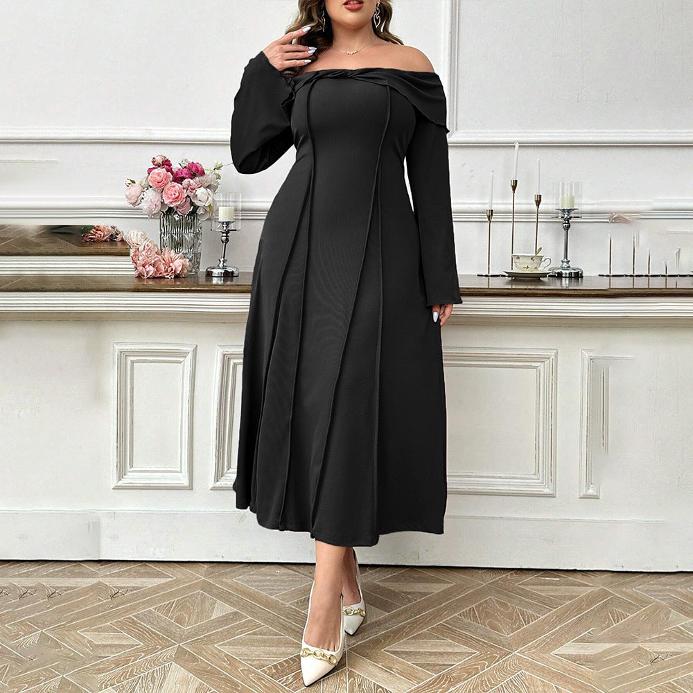 Curve Off Shoulder Boat Collar Midi Dress
