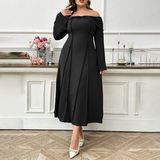 Curve Off Shoulder Boat Collar Midi Dress