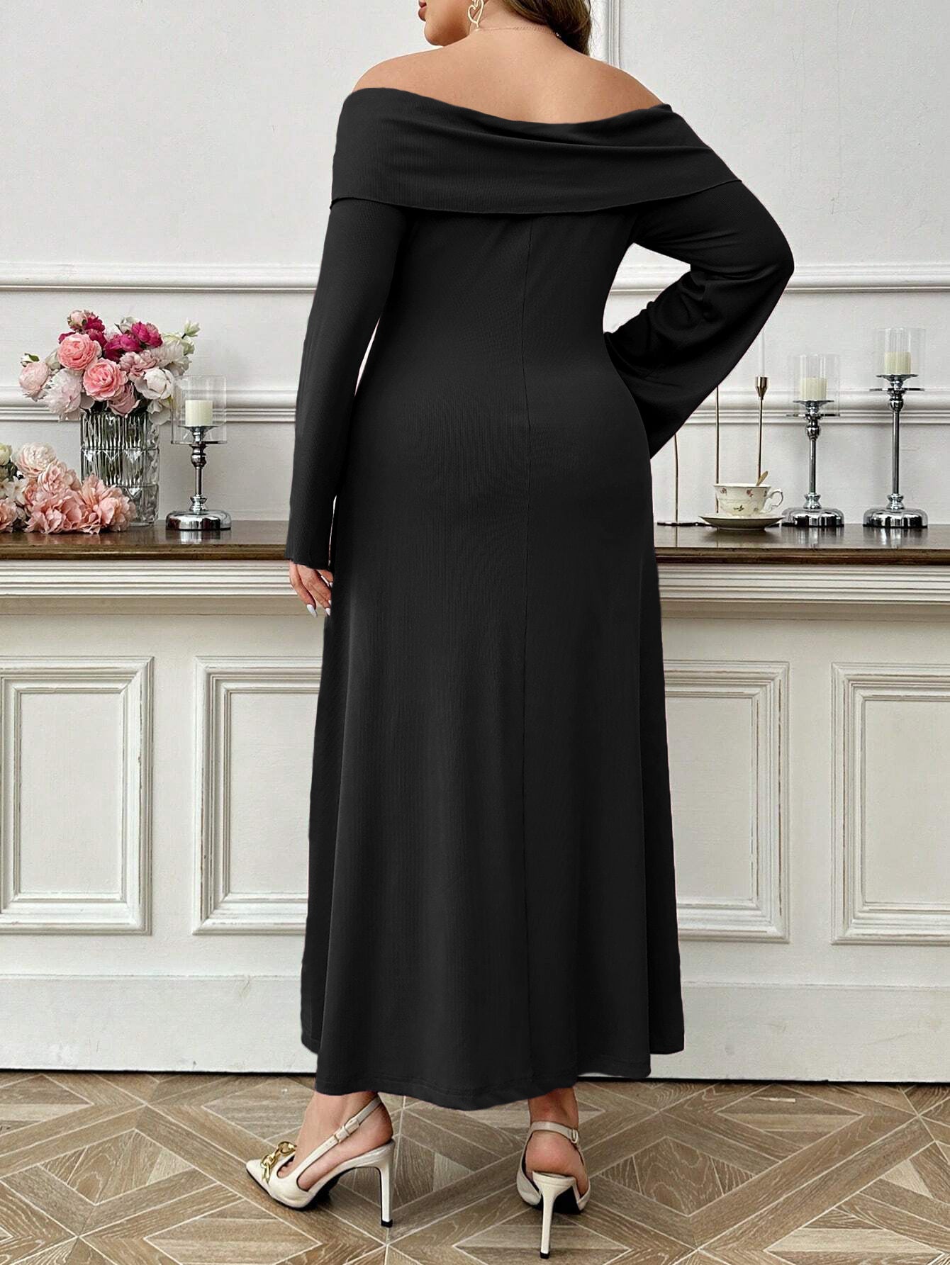 Curve Off Shoulder Boat Collar Midi Dress