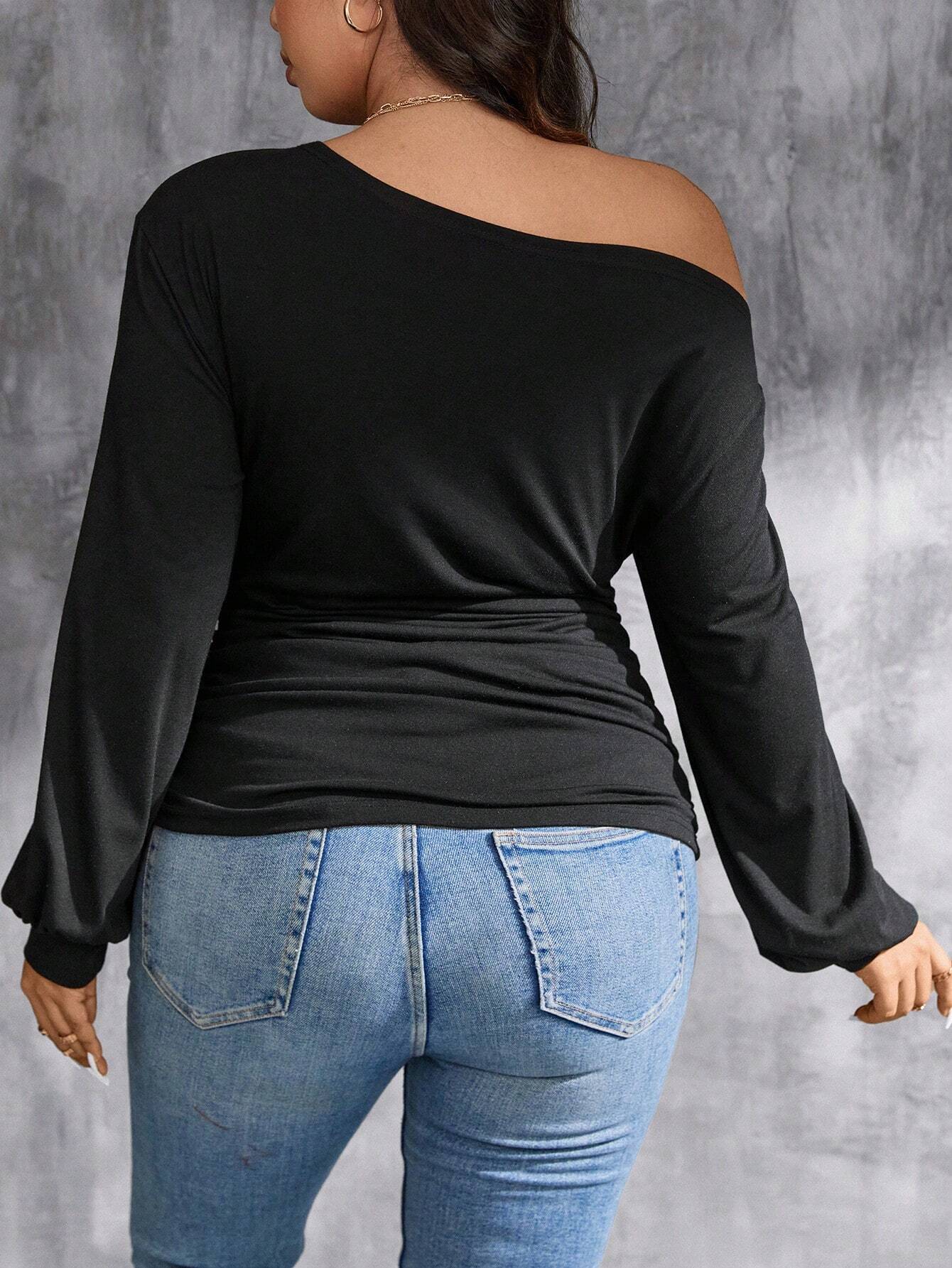 Curve One Shoulder Puff Sleeve Asymmetric Blouse