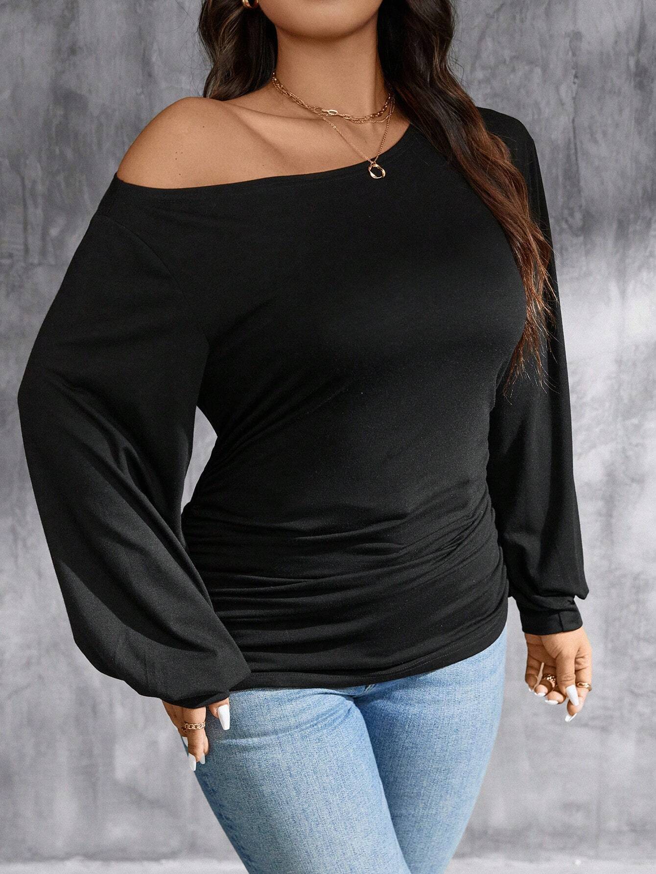 Curve One Shoulder Puff Sleeve Asymmetric Blouse