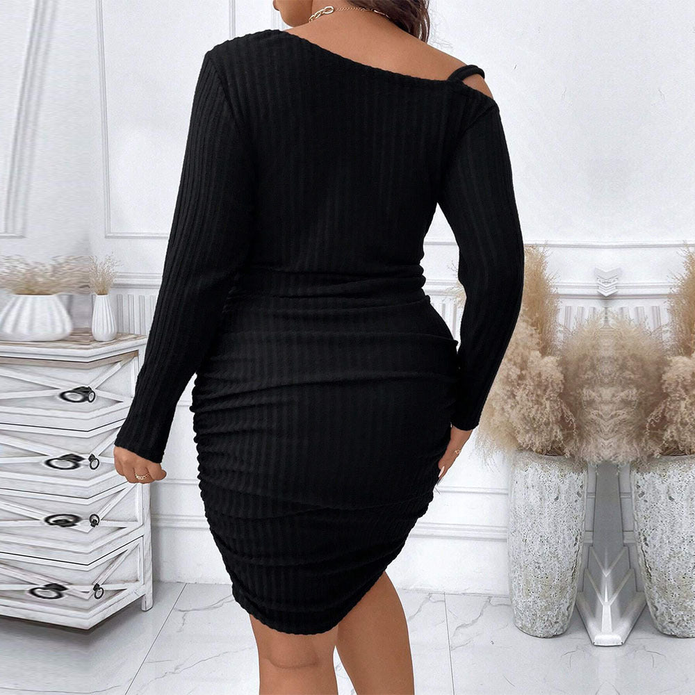 Curve Off Shoulder Diagonal Collar Ruched Short Dress