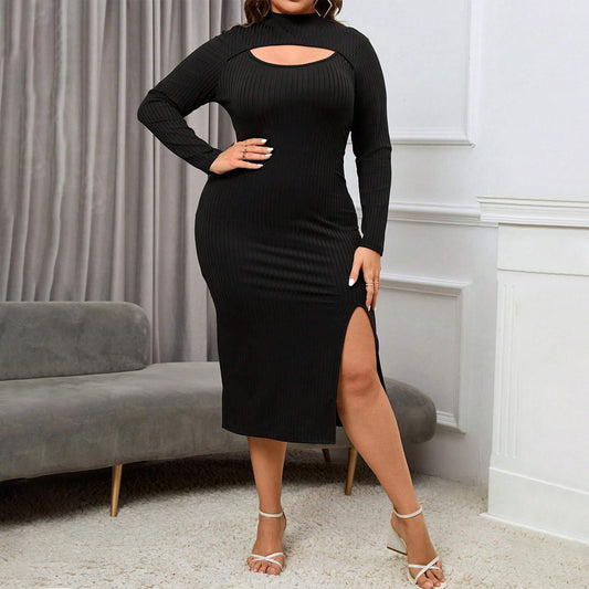 Curve Ribbed Cutout Maxi Dress
