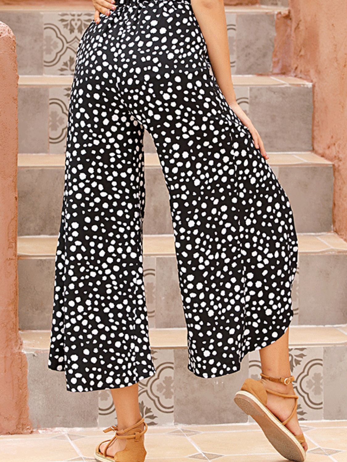 Slit Polka Dot Wide Leg Pants