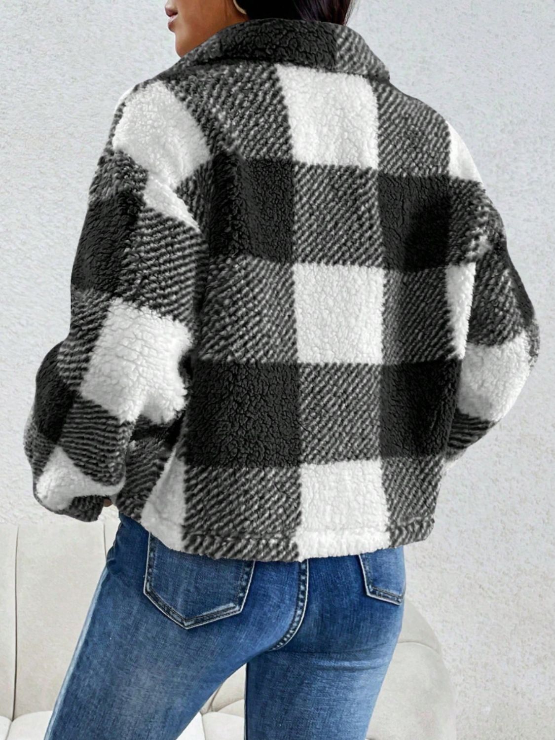 Decorative Pocket Flap Plaid Jacket