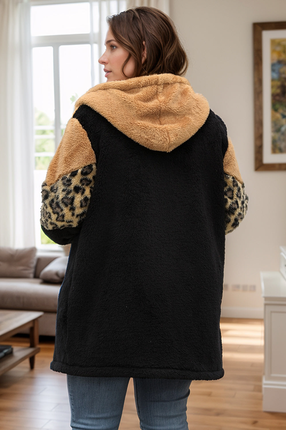 Curve Leopard Zip Up Hooded Outerwear