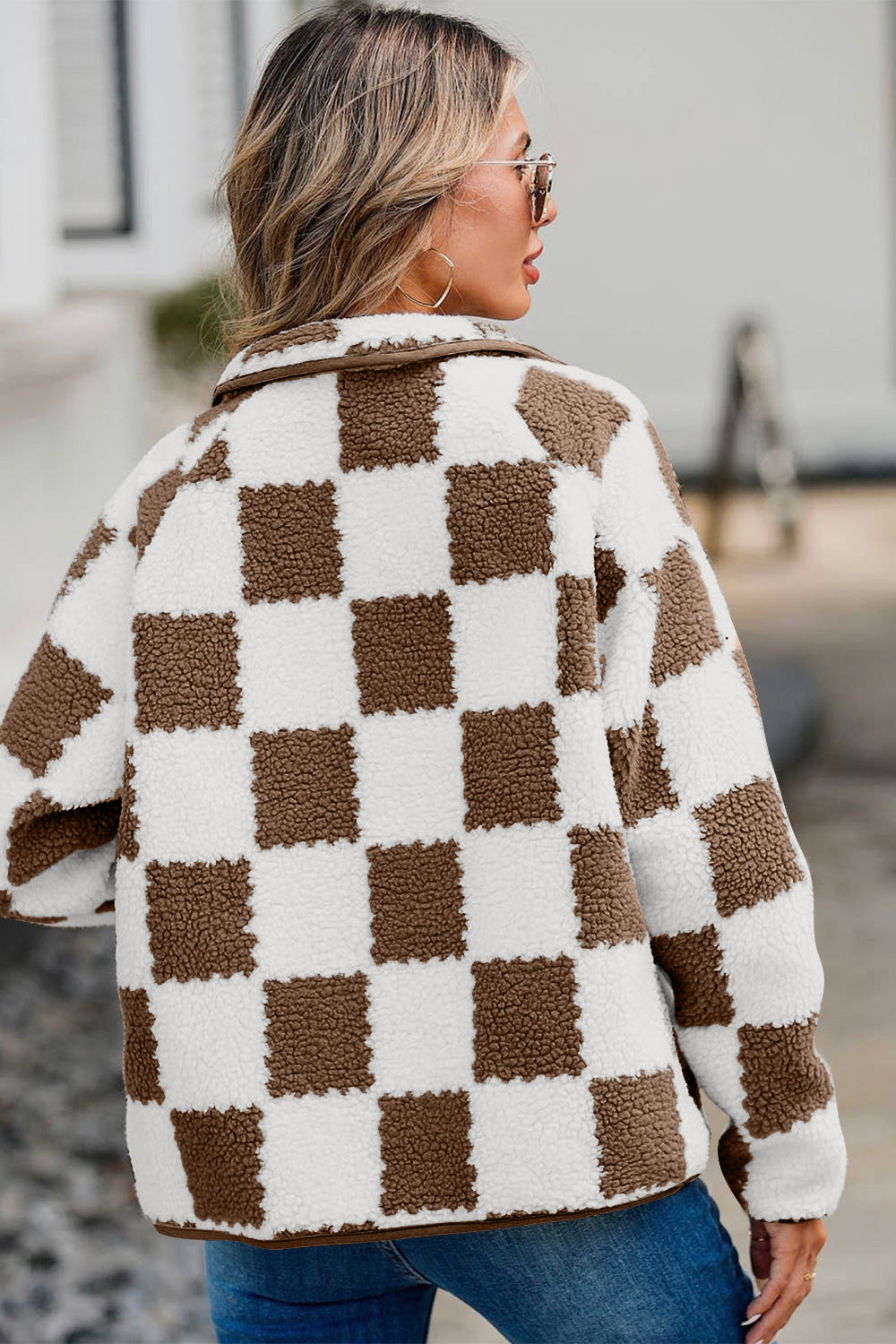 Checkered Snap Down Teddy Jacket