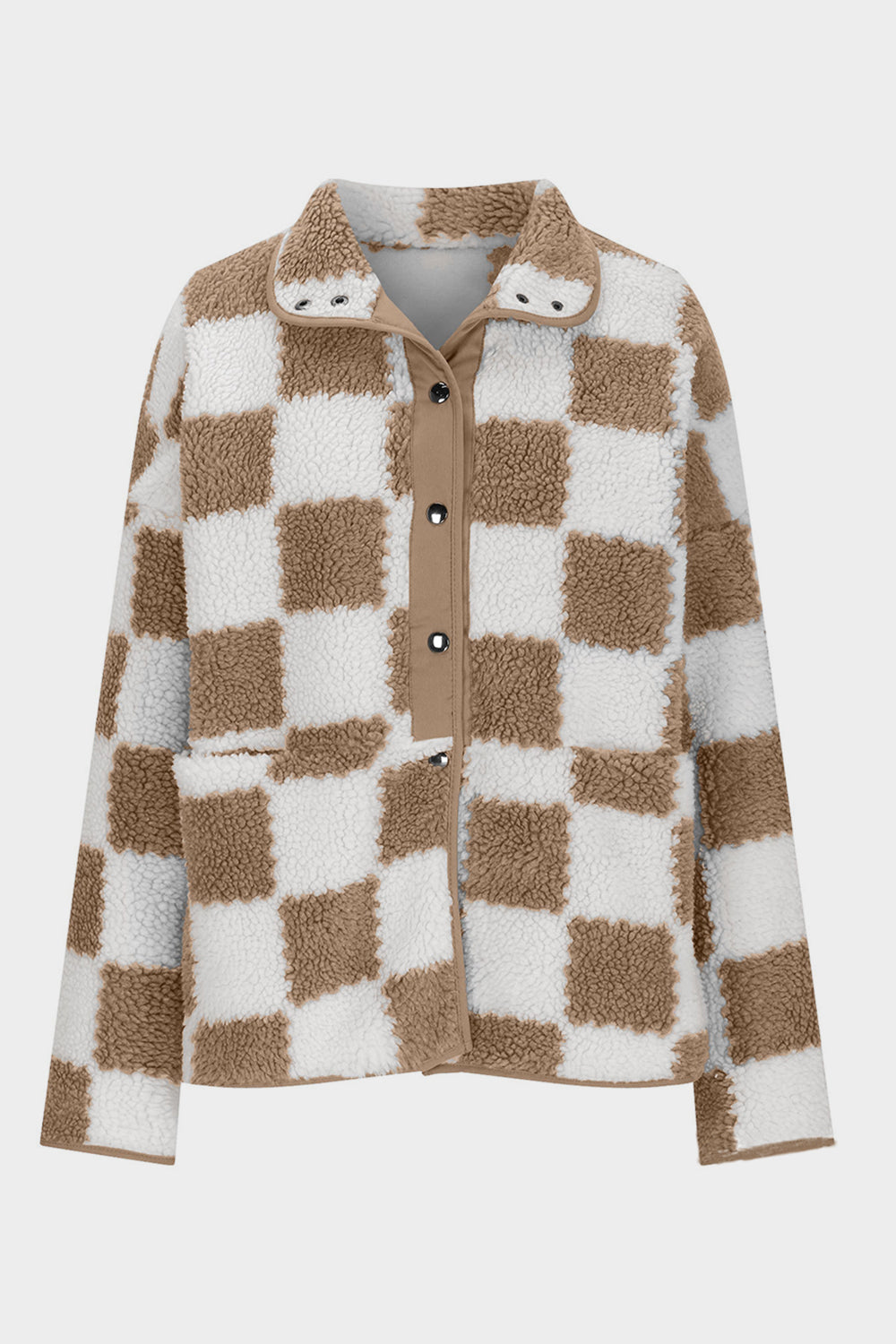 Checkered Snap Down Teddy Jacket