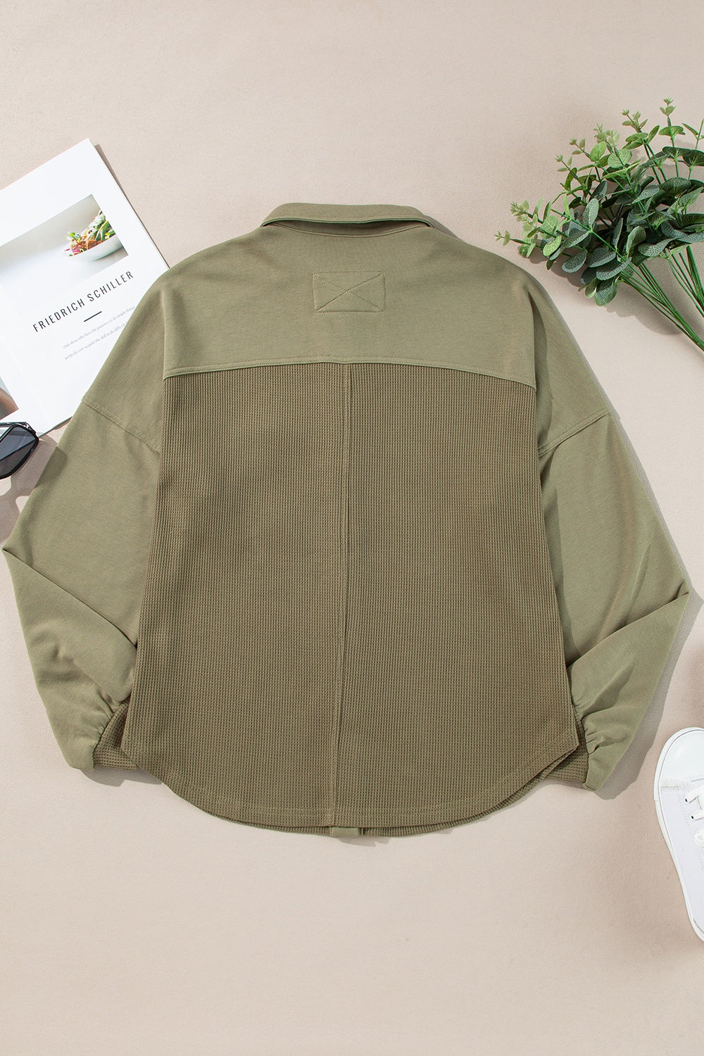 Waffle-Knit Collared Neck Shacket