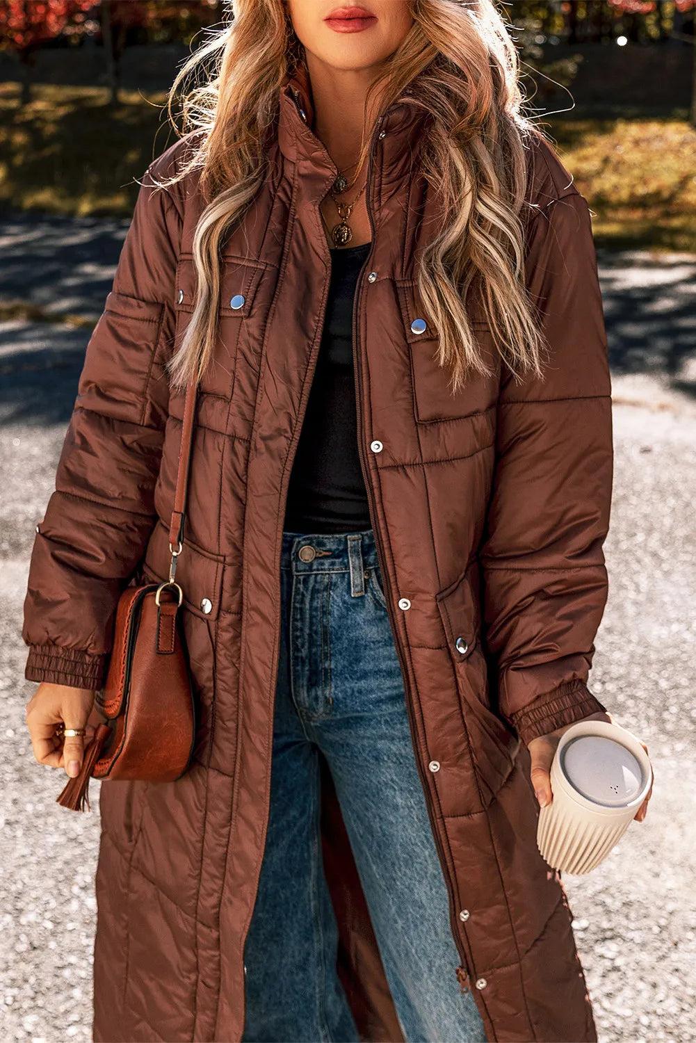 Pocketed Bubble Texture Winter Coat