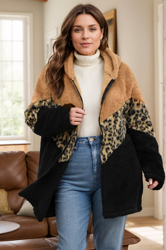 Curve Leopard Zip Up Hooded Outerwear