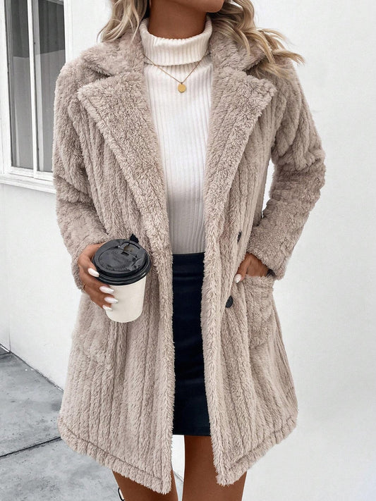 Fuzzy Button Up Coat with Pockets
